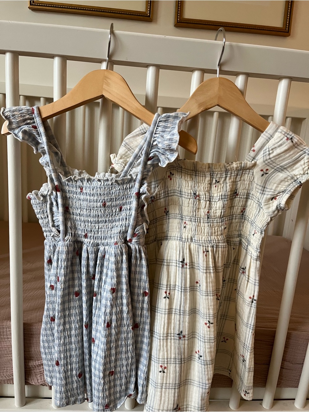 Bundle of Girls' Blue Smocked Summer Fruit Pattern Dresses - cherry & strawberry